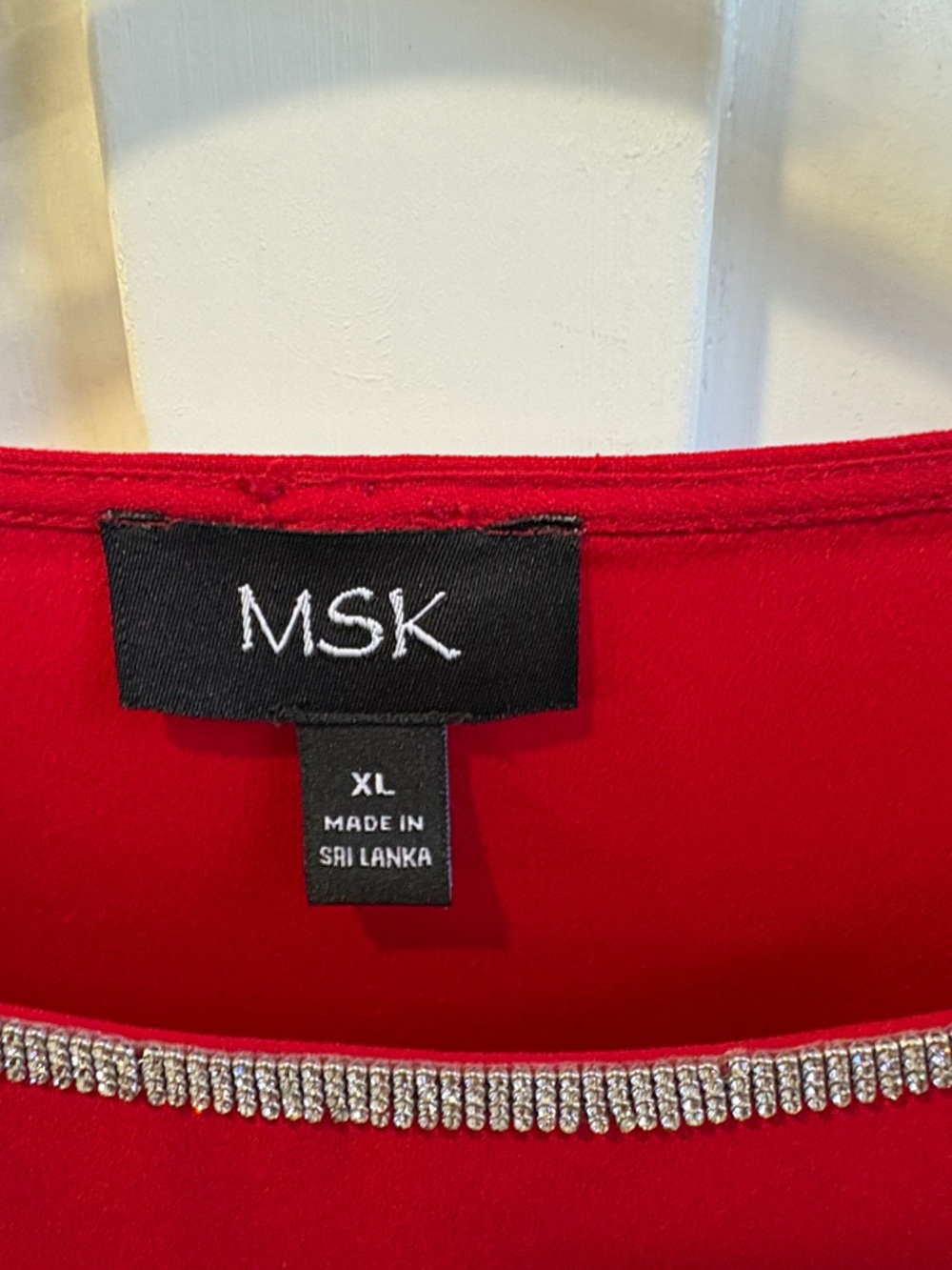 MSK Red Ruffle Sleeve Blouse with Beaded Neckline - Picture 2 of 3